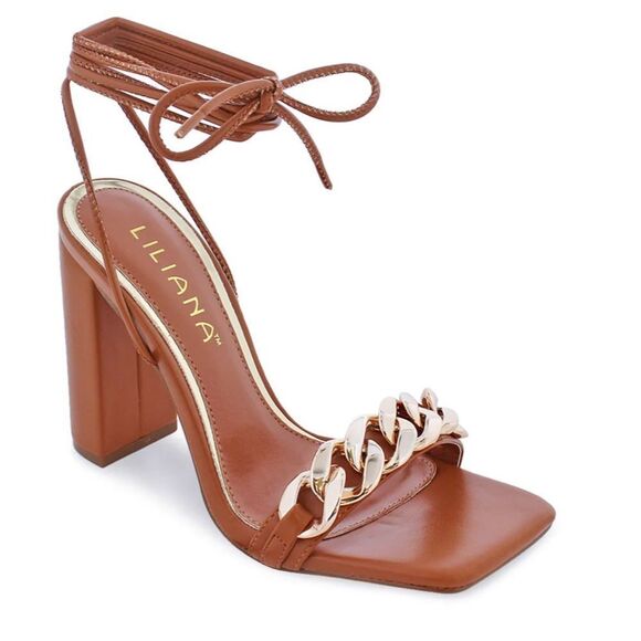 Women’s Liliana Mabel-17 Chunky Gold Tone Chain Lace Up Heel Size 7 NEW - Picture 1 of 10